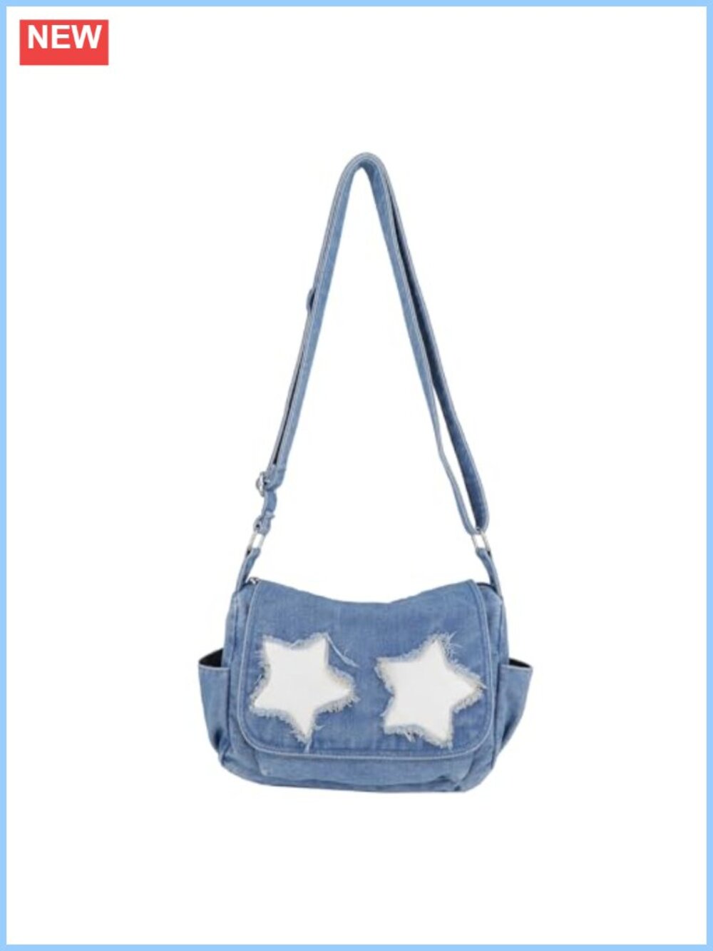 Y2K Denim Crossbody Bag Faded Wash Jean Purse Shoulder Handbag